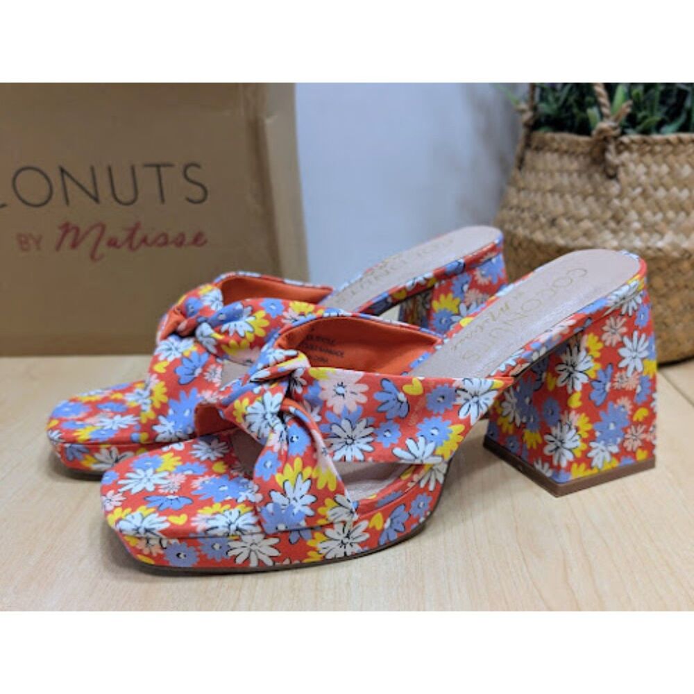 Coconuts by Matisse Red Floral Esme Knot Slide Heeled Dress Sandals Size 9 NIB - Picture 4 of 14